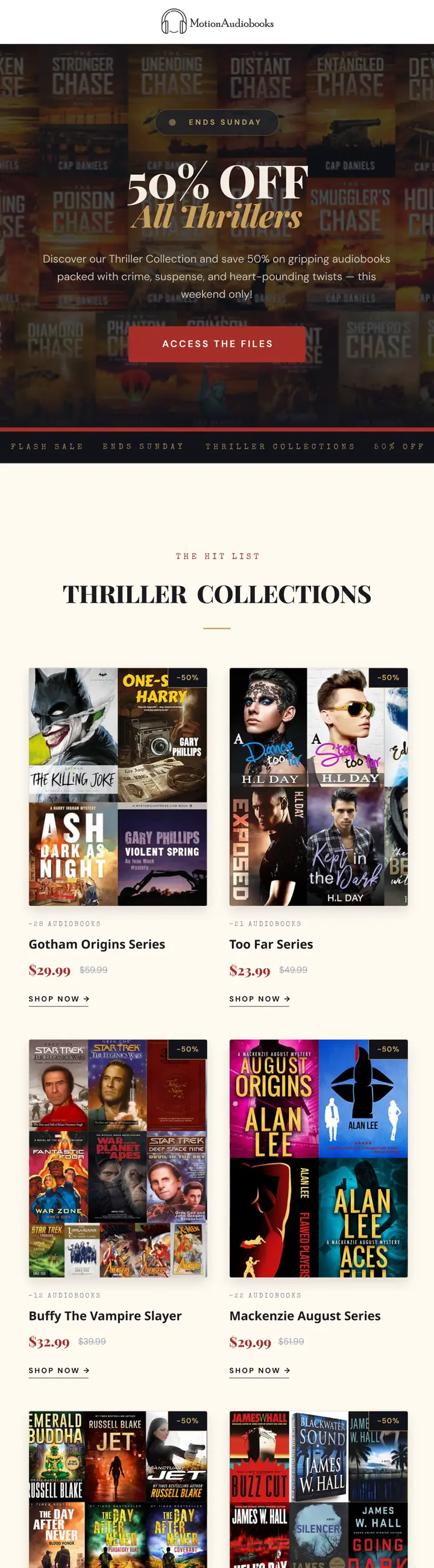 Motion Audiobooks — editorial newsletter & promo system, email 3 of 3