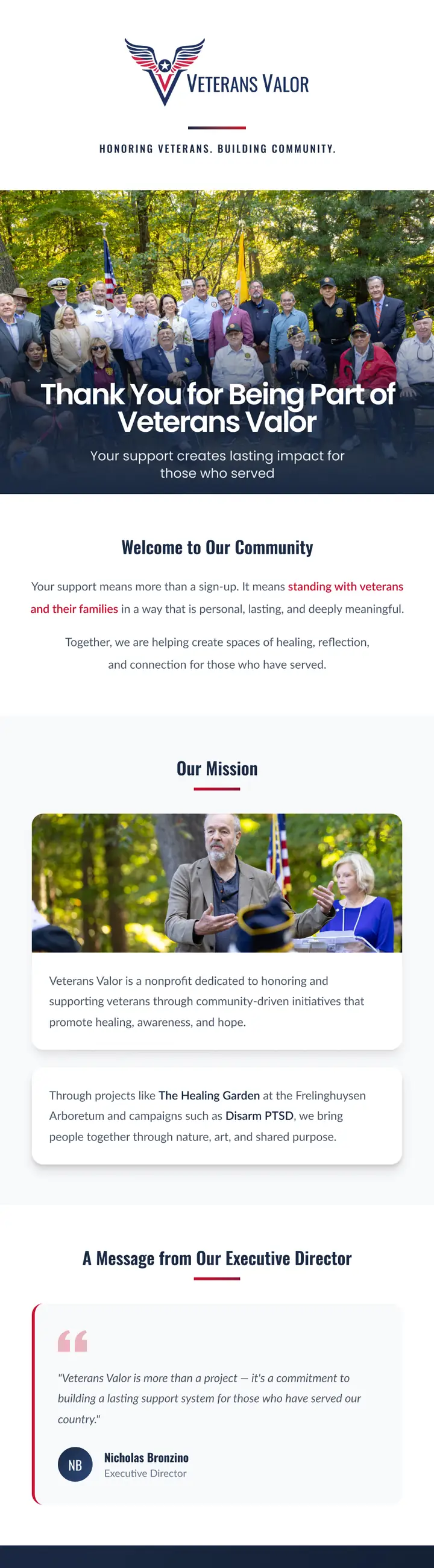 Veterans Valor — nonprofit welcome series, email 2 of 2